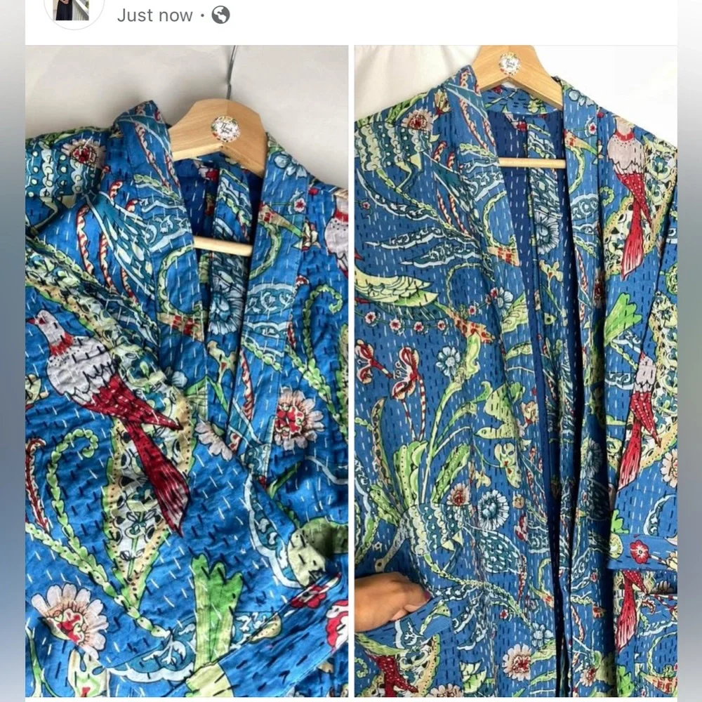 Kantha Robe Jacket Floral Kantha Robe Exotic Bird Lover Warm Gift